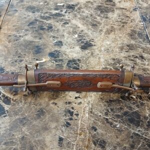 VINTAGE - Hand Carved Wood & Brass Meat Carving Set Knife/Fork Made In IndiaT